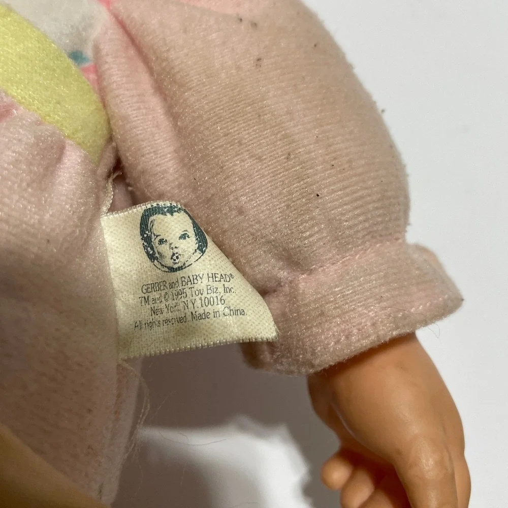 Vintage 1995 Toy Biz Gerber Baby Head Dolls Set of 2 with Bottles Blue Eyes Pink